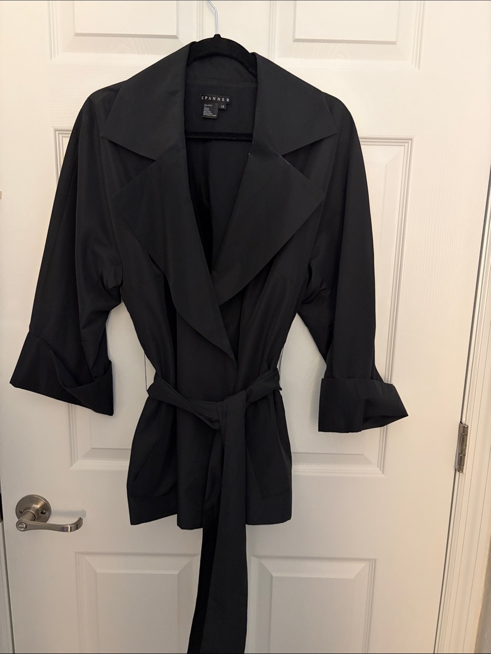 SPANNER Black Belted Trench Coat with Rolled Cuffs